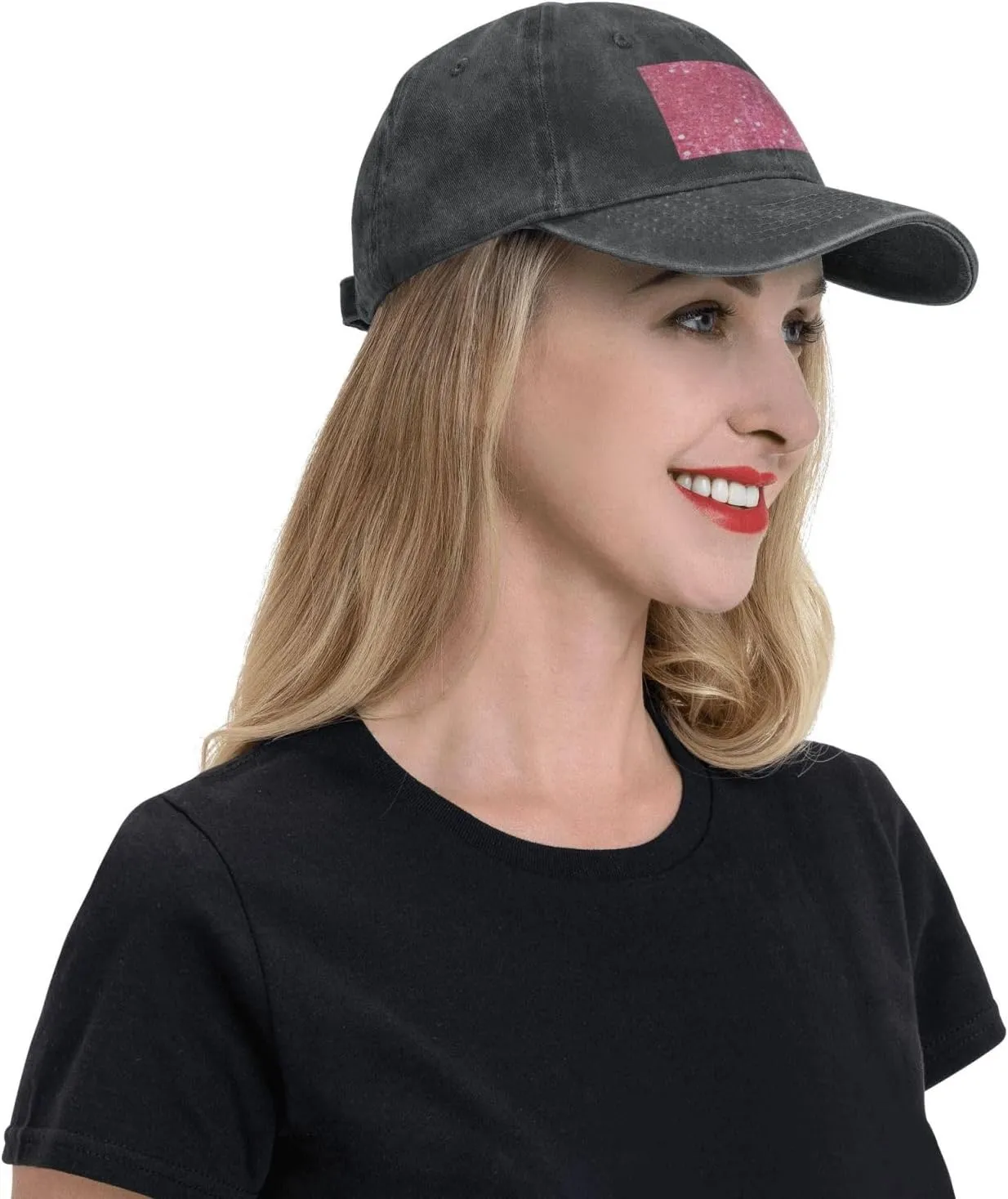 Sparkling Pink Glitter Unisex Baseball Cap Breathable Cotton Trucker Hat Classic Denim Dad Hat Summer Sun Hat
