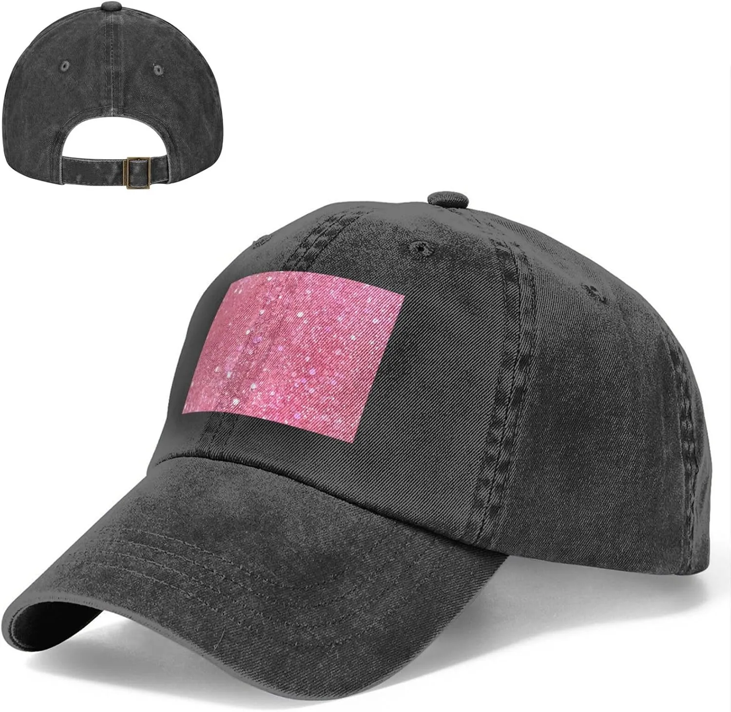 Sparkling Pink Glitter Unisex Baseball Cap Breathable Cotton Trucker Hat Classic Denim Dad Hat Summer Sun Hat