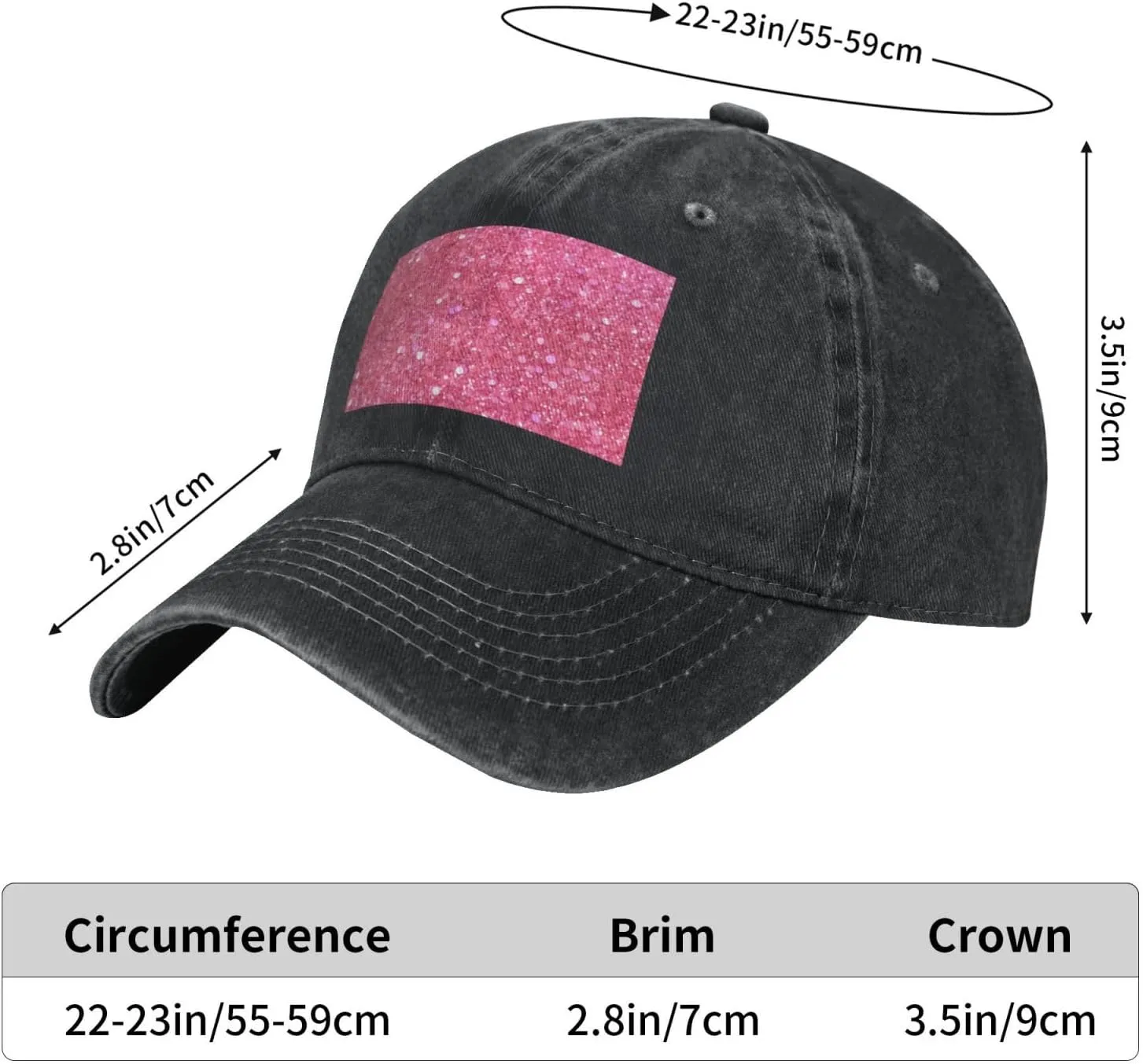 Sparkling Pink Glitter Unisex Baseball Cap Breathable Cotton Trucker Hat Classic Denim Dad Hat Summer Sun Hat
