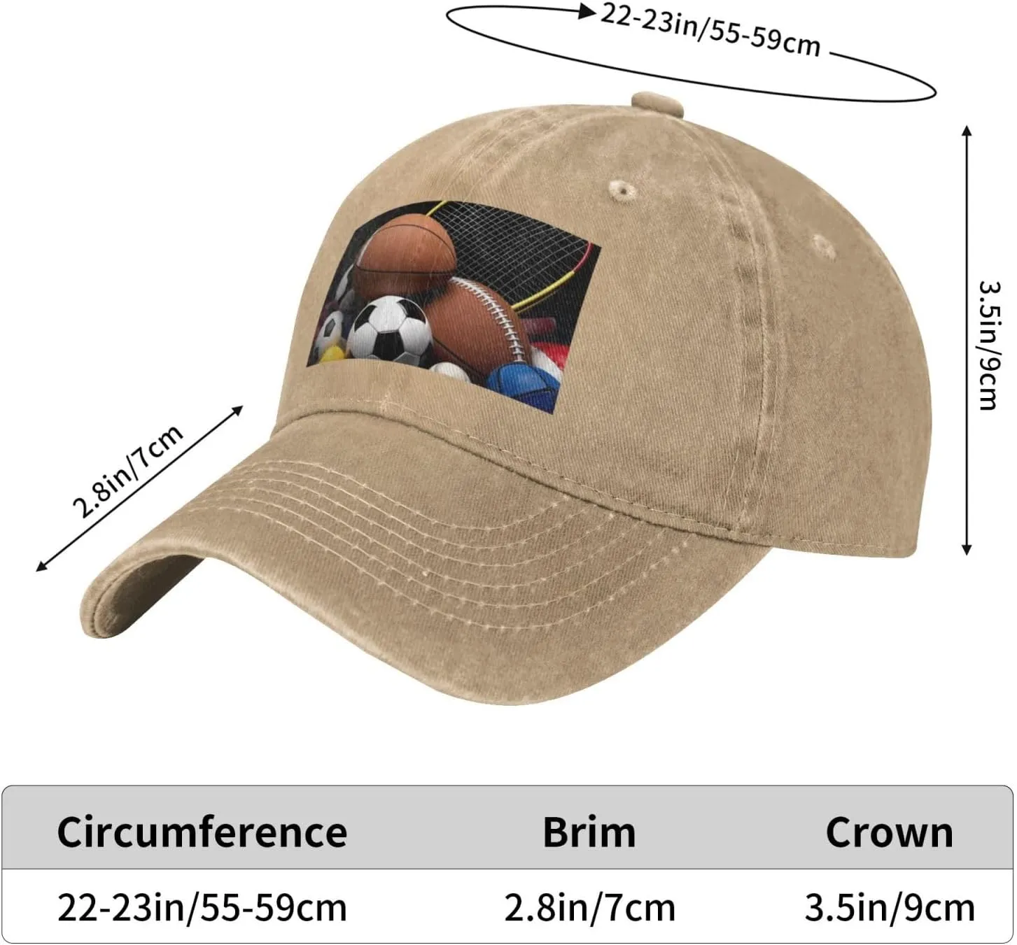 Sports Themed Unisex Baseball Cap Breathable Cotton Trucker Hat Classic Denim Dad Hat Summer Sun Hat