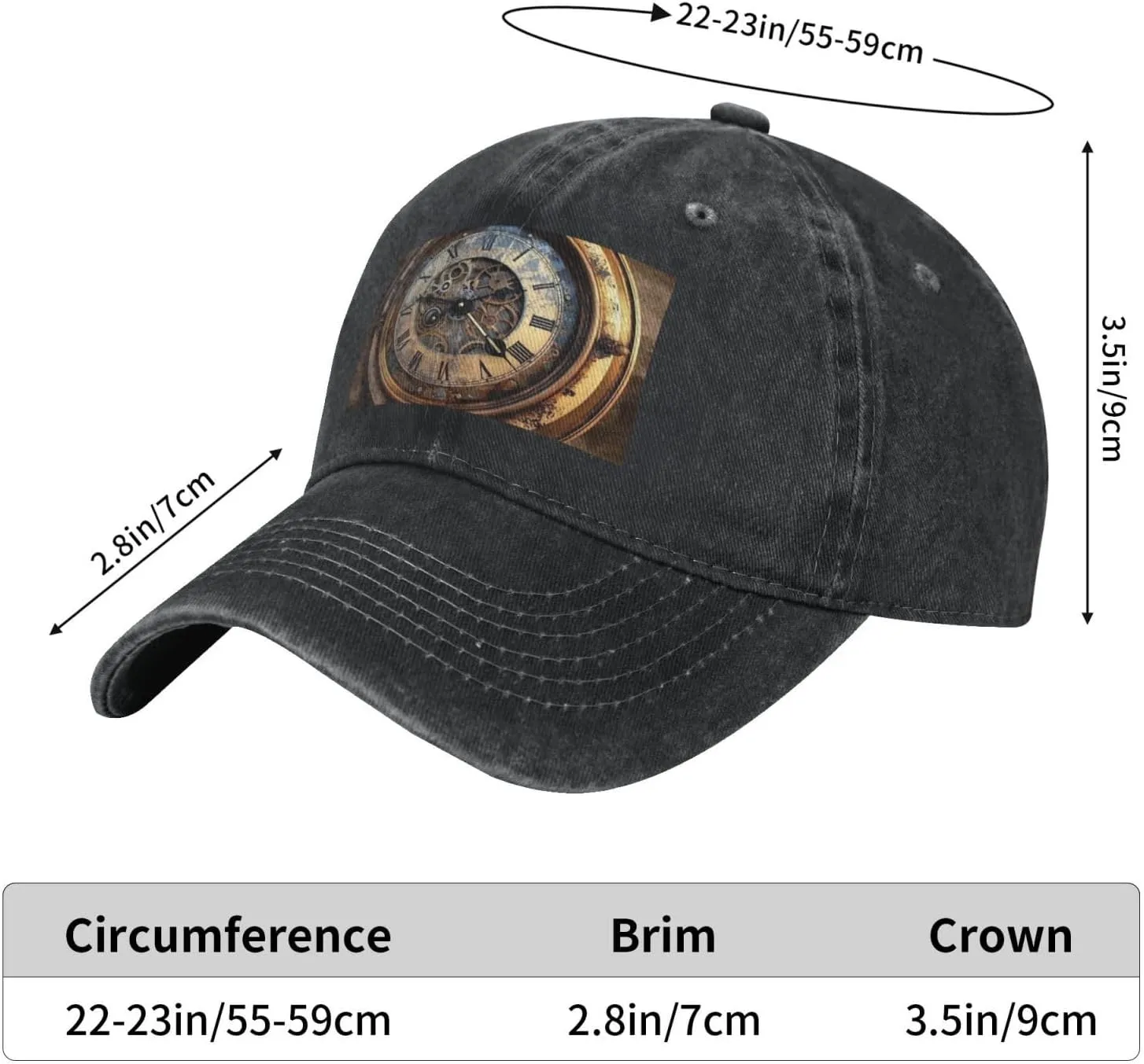 Steampunk Clock Unisex Baseball Cap Breathable Cotton Trucker Hat Classic Denim Dad Hat Summer Sun Hat