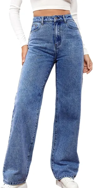 Stretchy Wide Leg Jeans for Women Baggy Button High Waist Curvy Denim Pants Y2K Trendy Soft Comfy Straight Mom Jeans