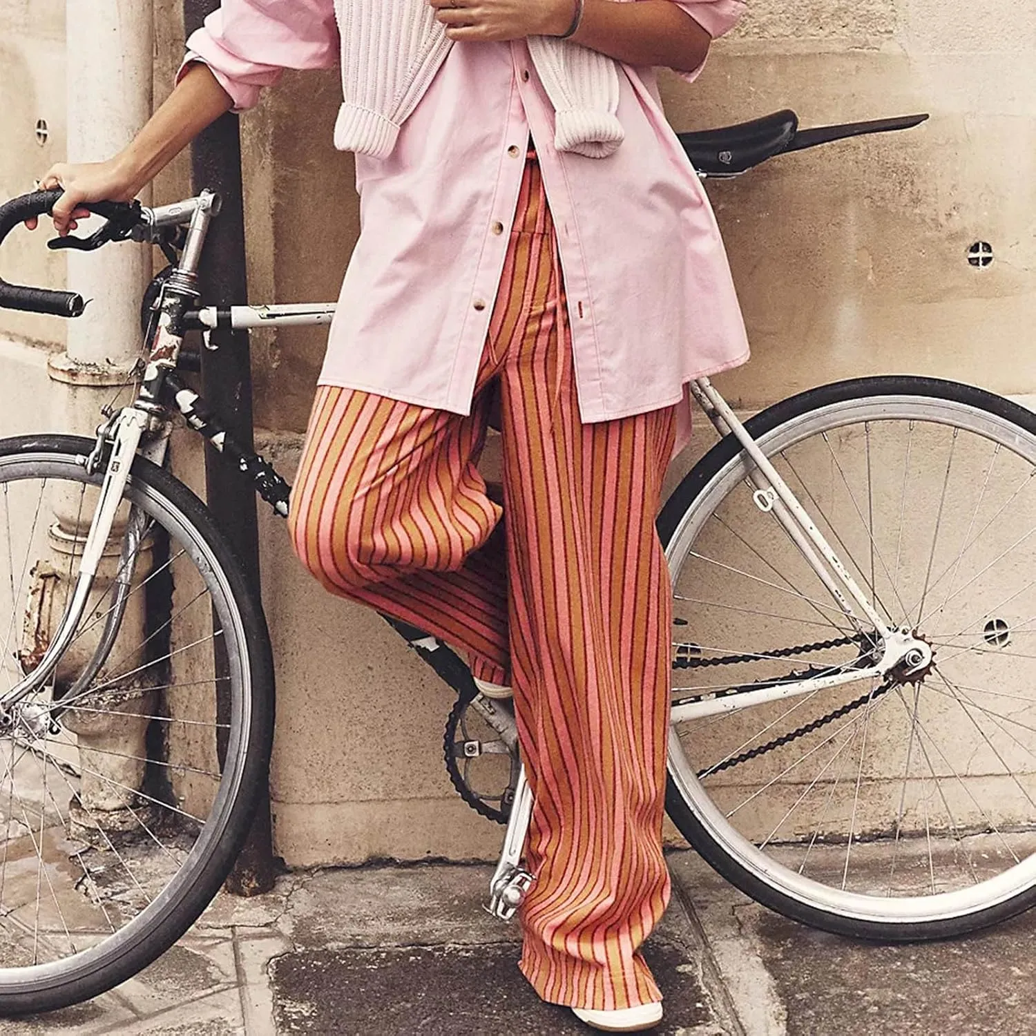 Striped Pants Women Summer Drawstring Wide Leg Elastic Waist Beach Lounge Comfy Loose Cute Beach Trousers with Pockets