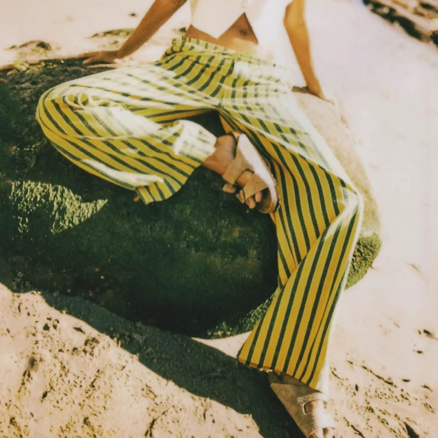 Striped Pants Women Summer Drawstring Wide Leg Elastic Waist Beach Lounge Comfy Loose Cute Beach Trousers with Pockets