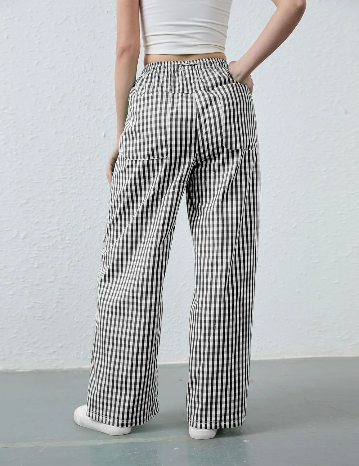 Striped Pants Women Wide Leg Trousers Drawstring Low Rise Casual Loose Lounge Pajama Pants with Pockets