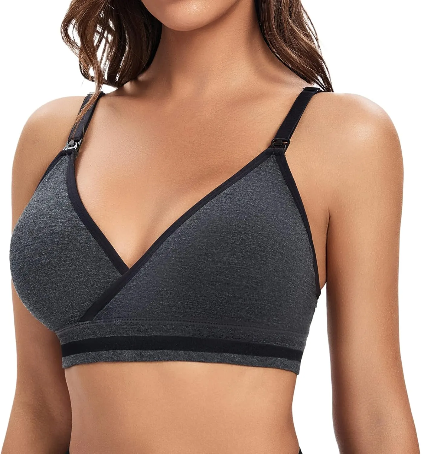 Suekaphin 5Pack Nursing Bra Deep V Neck for Breastfeeding,Seamless Maternity Bralette Wirefree Padded Cup Nursing Bra