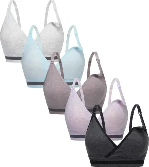 Suekaphin 5Pack Nursing Bra Deep V Neck for Breastfeeding,Seamless Maternity Bralette Wirefree Padded Cup Nursing Bra