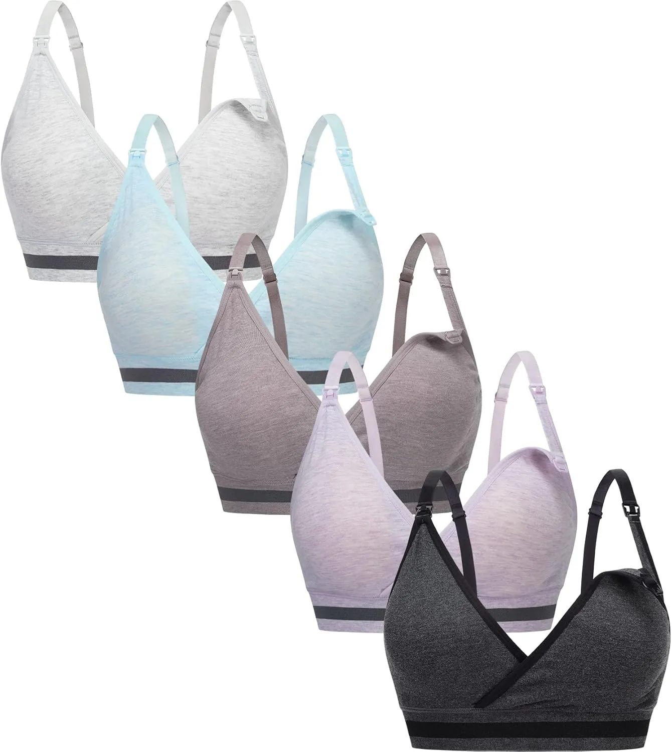 Suekaphin 5Pack Nursing Bra Deep V Neck for Breastfeeding,Seamless Maternity Bralette Wirefree Padded Cup Nursing Bra