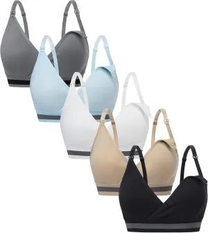 Suekaphin 5Pack Nursing Bra Deep V Neck for Breastfeeding,Seamless Maternity Bralette Wirefree Padded Cup Nursing Bra