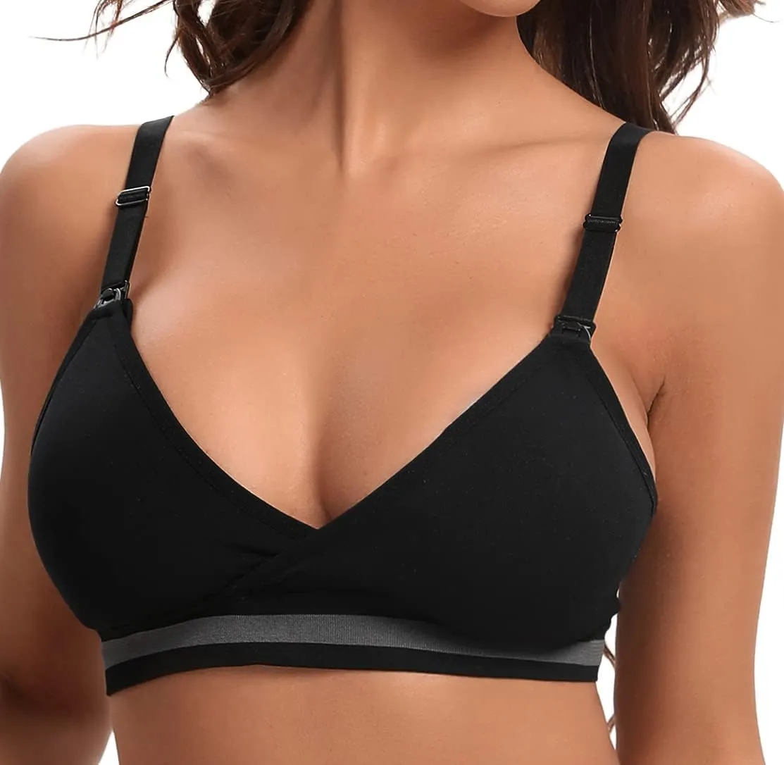 Suekaphin 5Pack Nursing Bra Deep V Neck for Breastfeeding,Seamless Maternity Bralette Wirefree Padded Cup Nursing Bra