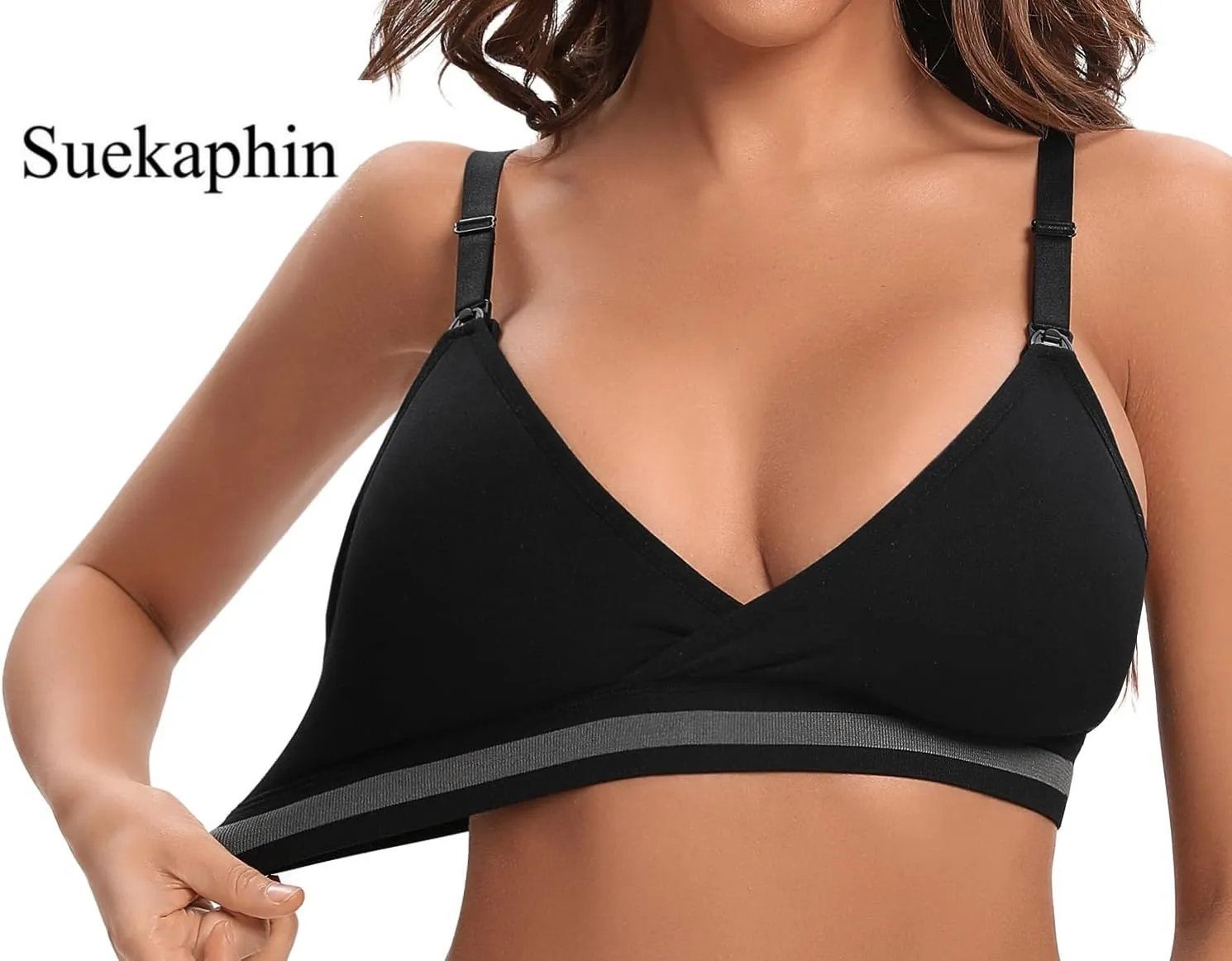 Suekaphin 5Pack Nursing Bra Deep V Neck for Breastfeeding,Seamless Maternity Bralette Wirefree Padded Cup Nursing Bra