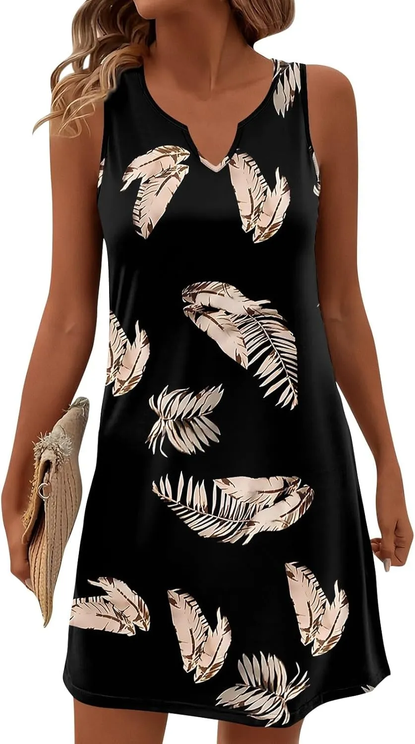 Summer Dresses for Women 2025 Casual V Neck Sleeveless Sundresses Color Block Tank Dresses with Pockets