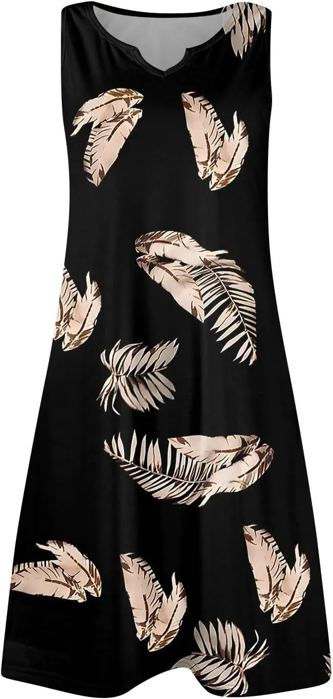 Summer Dresses for Women 2025 Casual V Neck Sleeveless Sundresses Color Block Tank Dresses with Pockets