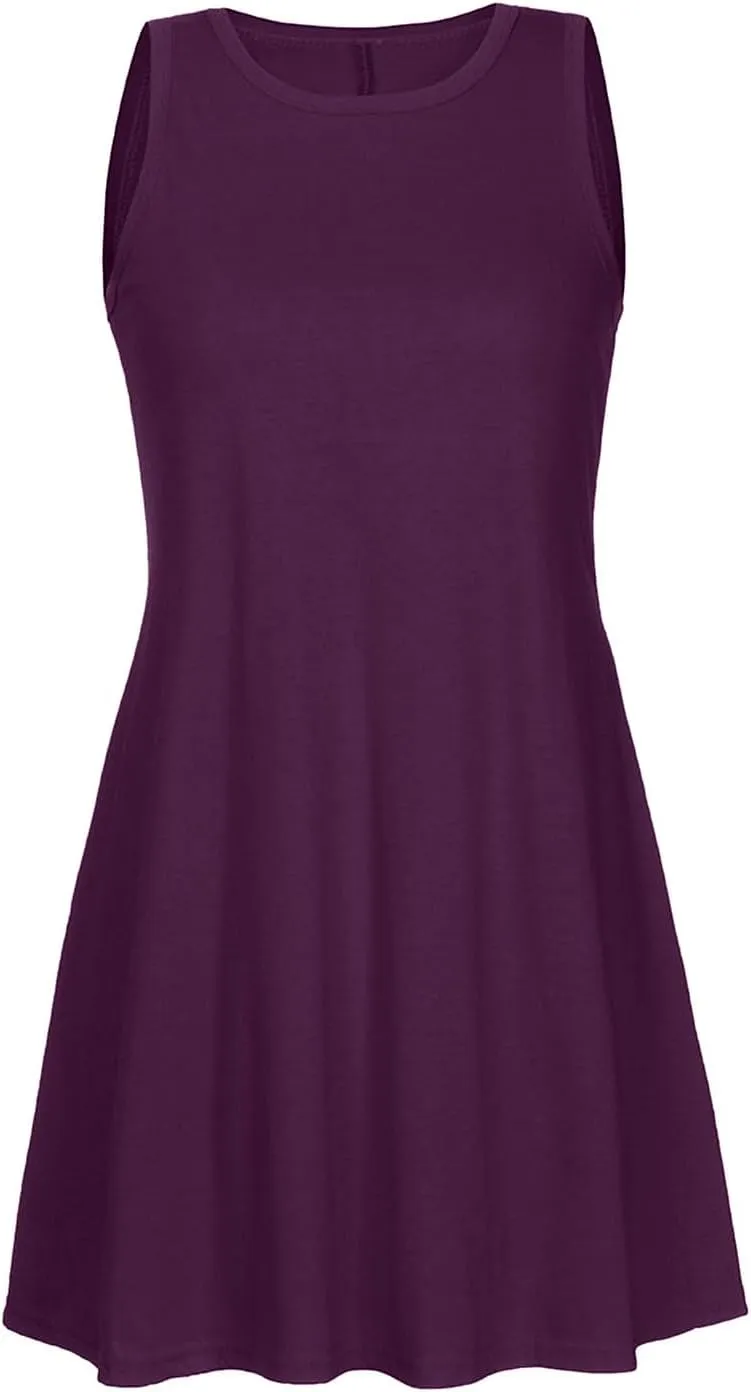Summer Tank Dresses for Women Casual Loose Sleeveless Swing T-Shirt Dress Beach Swimsuit Cover Ups for Sleepwear