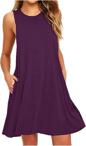 Summer Tank Dresses for Women Casual Loose Sleeveless Swing T-Shirt Dress Beach Swimsuit Cover Ups for Sleepwear
