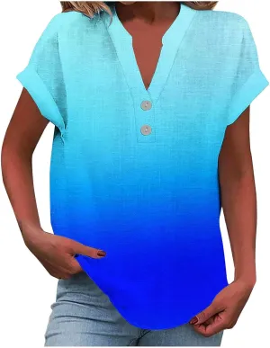 Summer Tops for Women Dressy Casual 2025 Fashion Womens Linen Shirts Loose Fit V Neck Short Cap Sleeve Tshirs