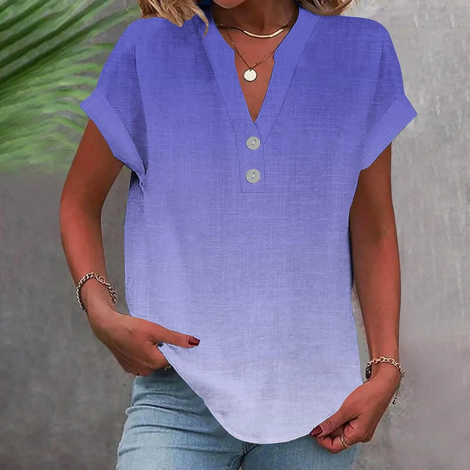 Summer Tops for Women Dressy Casual 2025 Fashion Womens Linen Shirts Loose Fit V Neck Short Cap Sleeve Tshirs