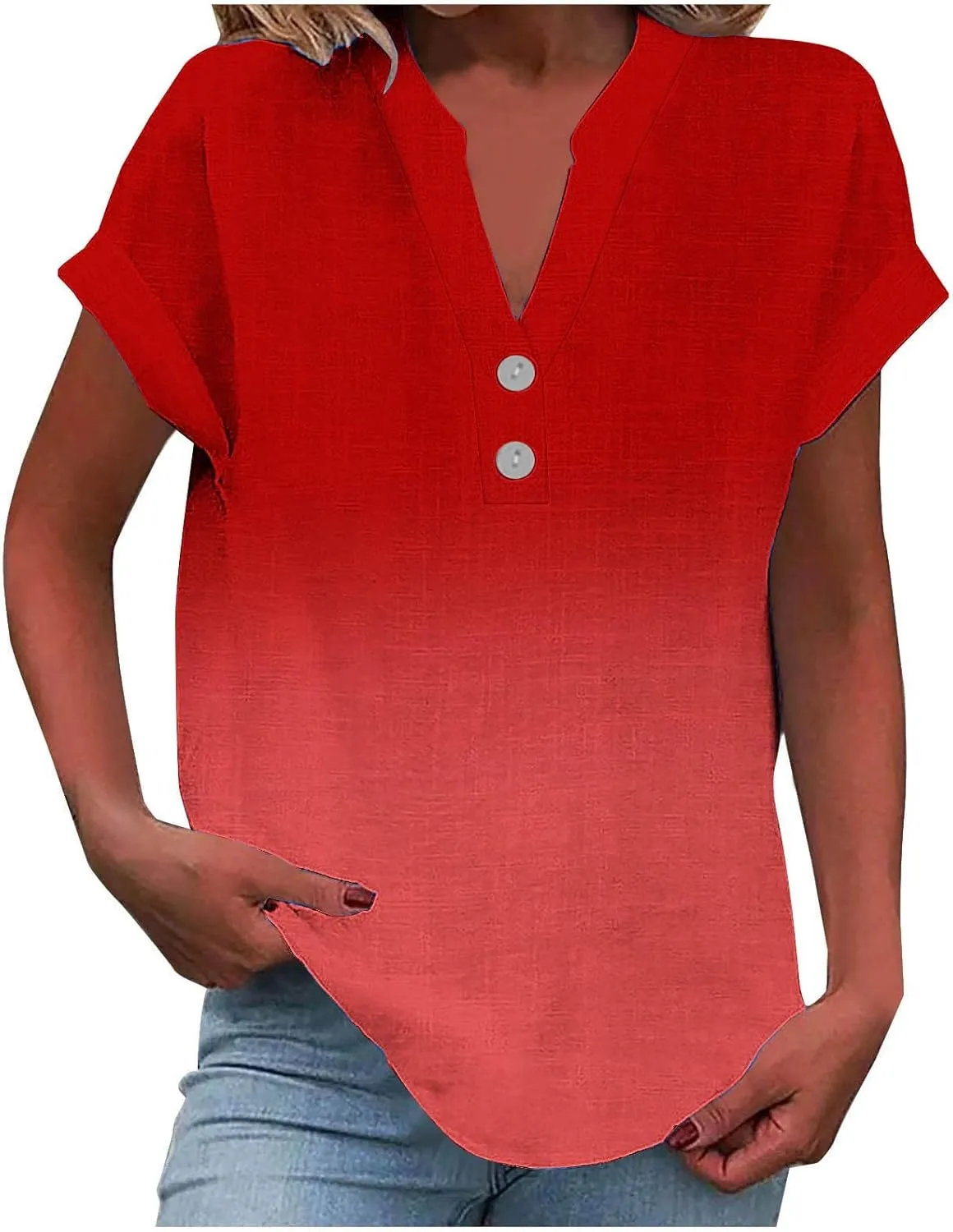 Summer Tops for Women Dressy Casual 2025 Fashion Womens Linen Shirts Loose Fit V Neck Short Cap Sleeve Tshirs