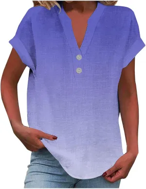 Summer Tops for Women Dressy Casual 2025 Fashion Womens Linen Shirts Loose Fit V Neck Short Cap Sleeve Tshirs