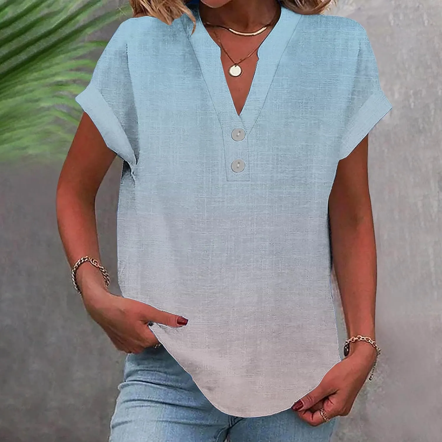 Summer Tops for Women Dressy Casual 2025 Fashion Womens Linen Shirts Loose Fit V Neck Short Cap Sleeve Tshirs