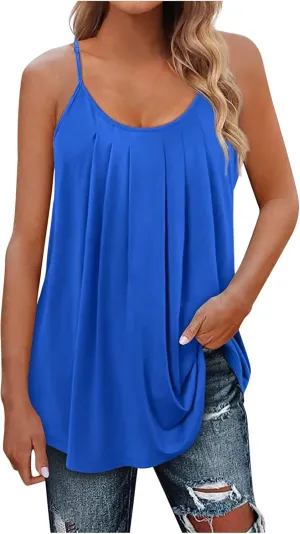 Summer Trendy Pleated Tank Tops for Women Casual Loose Fit Camisole Cute Tunic Top 2025 Fashion Vacation Outfits