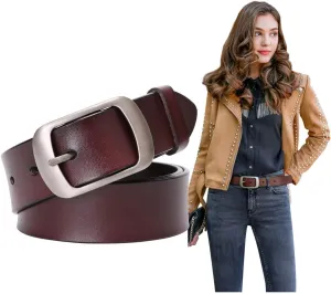 SUOSDEY Fashion Womens Leather Belt, Soft Leather Waist Belt with Pin Buckle for Jeans Pants,width 1.3"