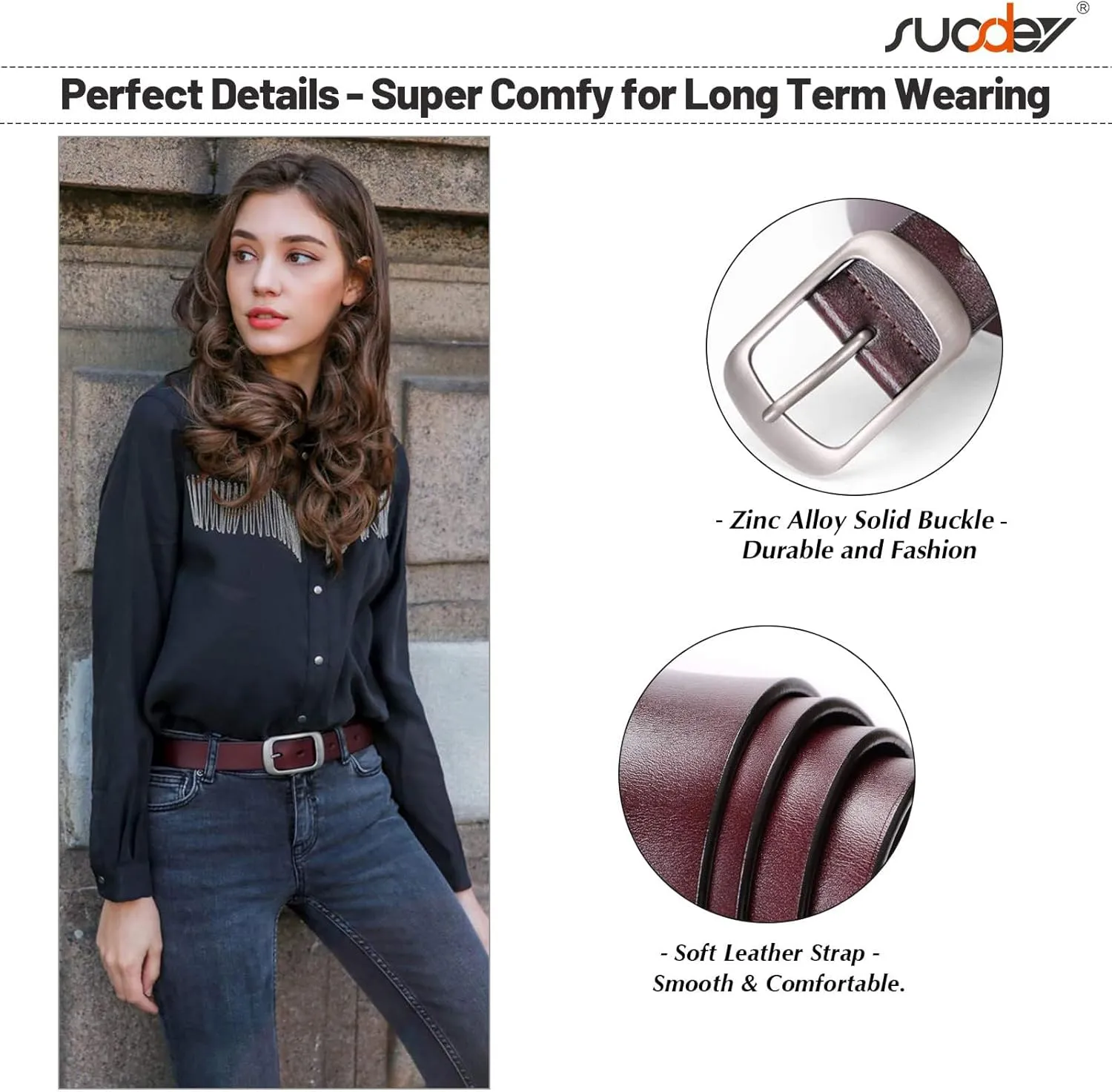 SUOSDEY Fashion Womens Leather Belt, Soft Leather Waist Belt with Pin Buckle for Jeans Pants,width 1.3"