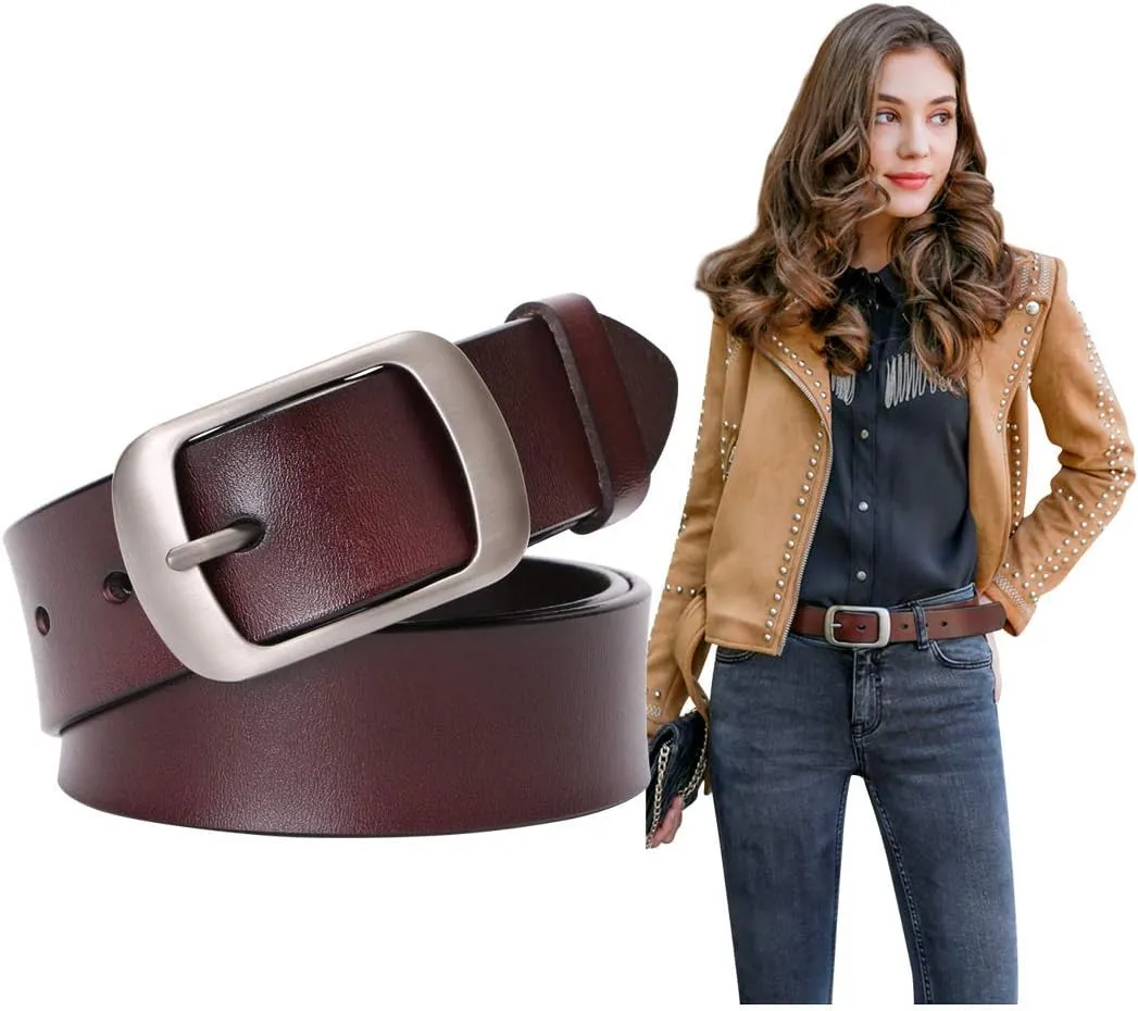 SUOSDEY Fashion Womens Leather Belt, Soft Leather Waist Belt with Pin Buckle for Jeans Pants,width 1.3"