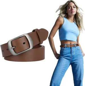 SUOSDEY Fashion Womens Leather Belt, Soft Leather Waist Belt with Pin Buckle for Jeans Pants,width 1.3"