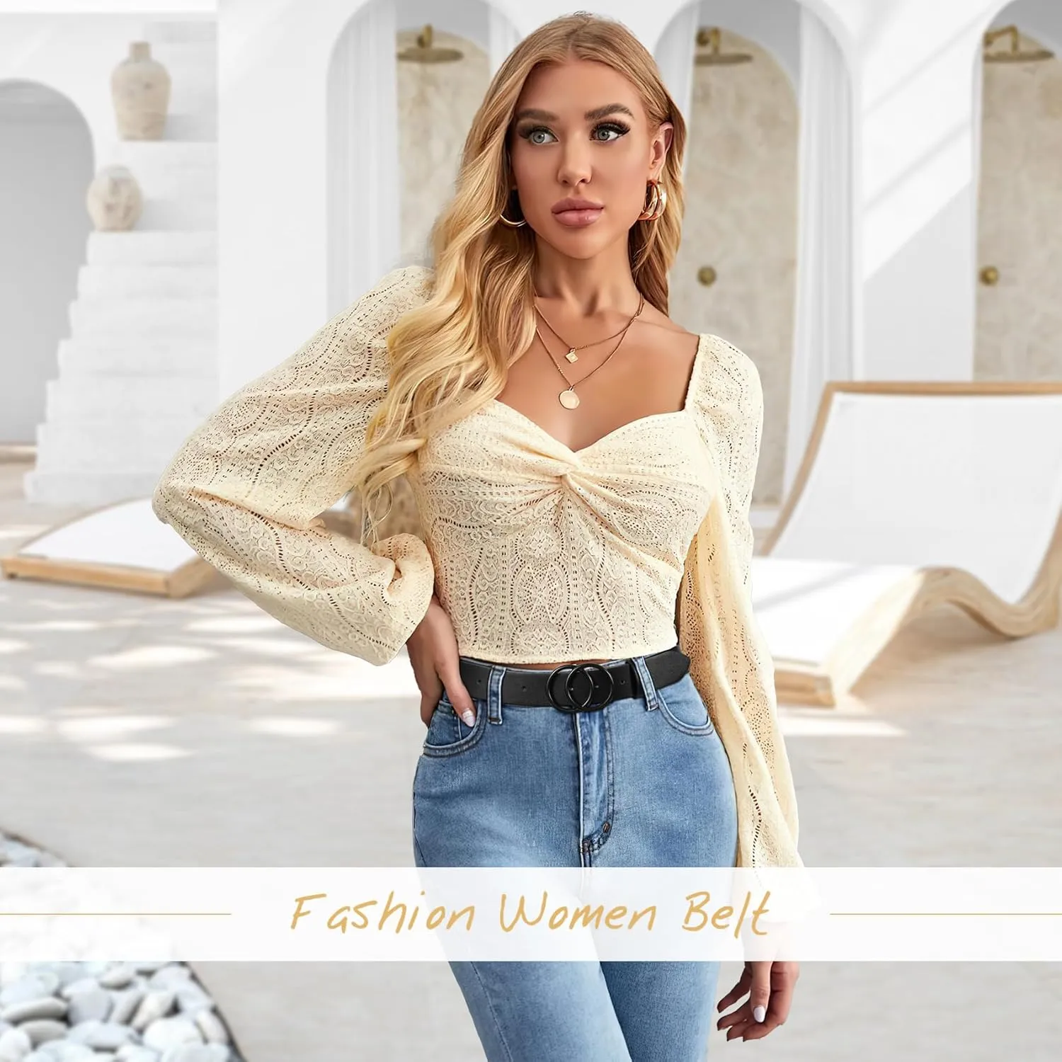 SUOSDEY Women Leather Belt Fashion Double O-Ring Soft Faux Leather Waist Belts For Jeans Dress