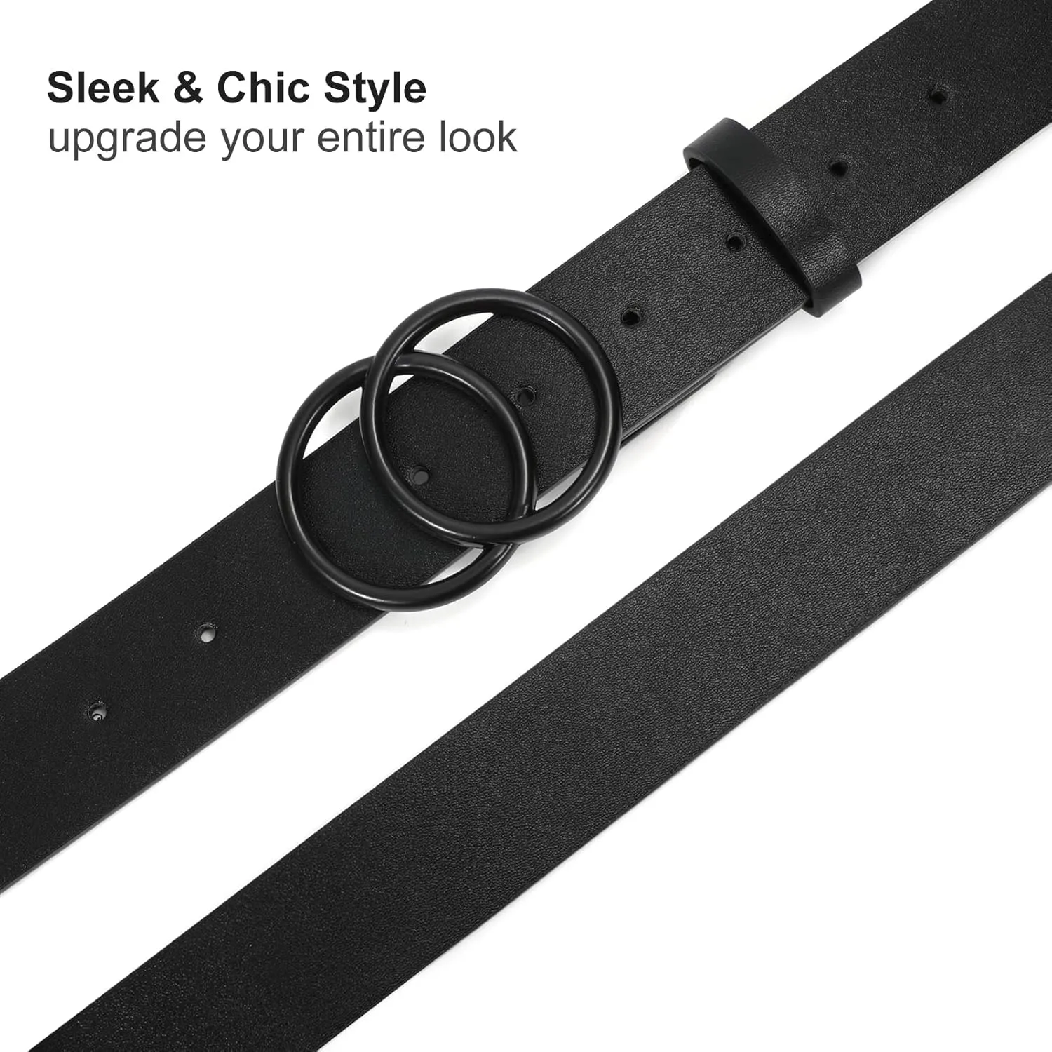SUOSDEY Women Leather Belt Fashion Double O-Ring Soft Faux Leather Waist Belts For Jeans Dress