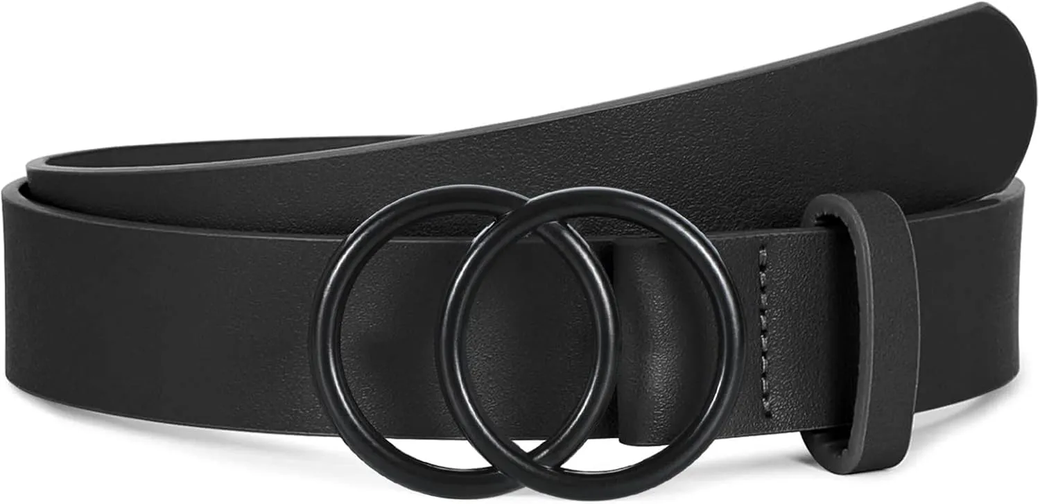 SUOSDEY Women Leather Belt Fashion Double O-Ring Soft Faux Leather Waist Belts For Jeans Dress