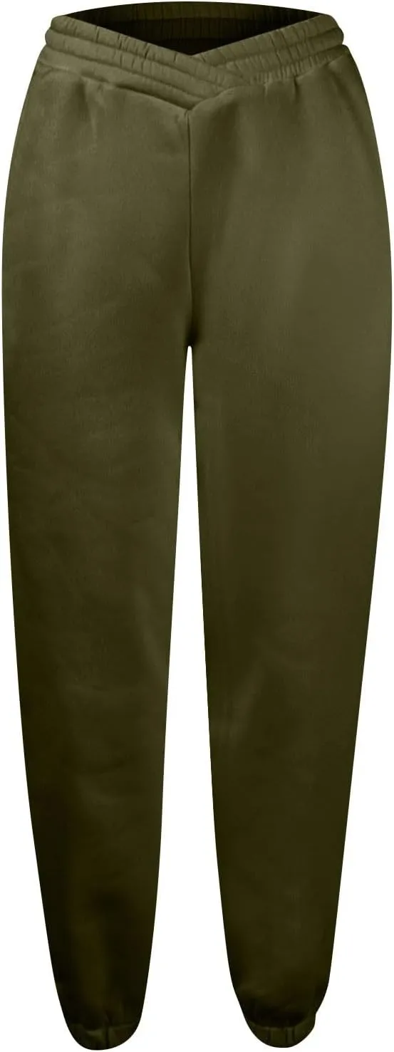 Sweatpants Women Baggy Crossover Waist Cotton Sweatpants Casual Joggers with Pockets Fleece Lined Cotton Joggers