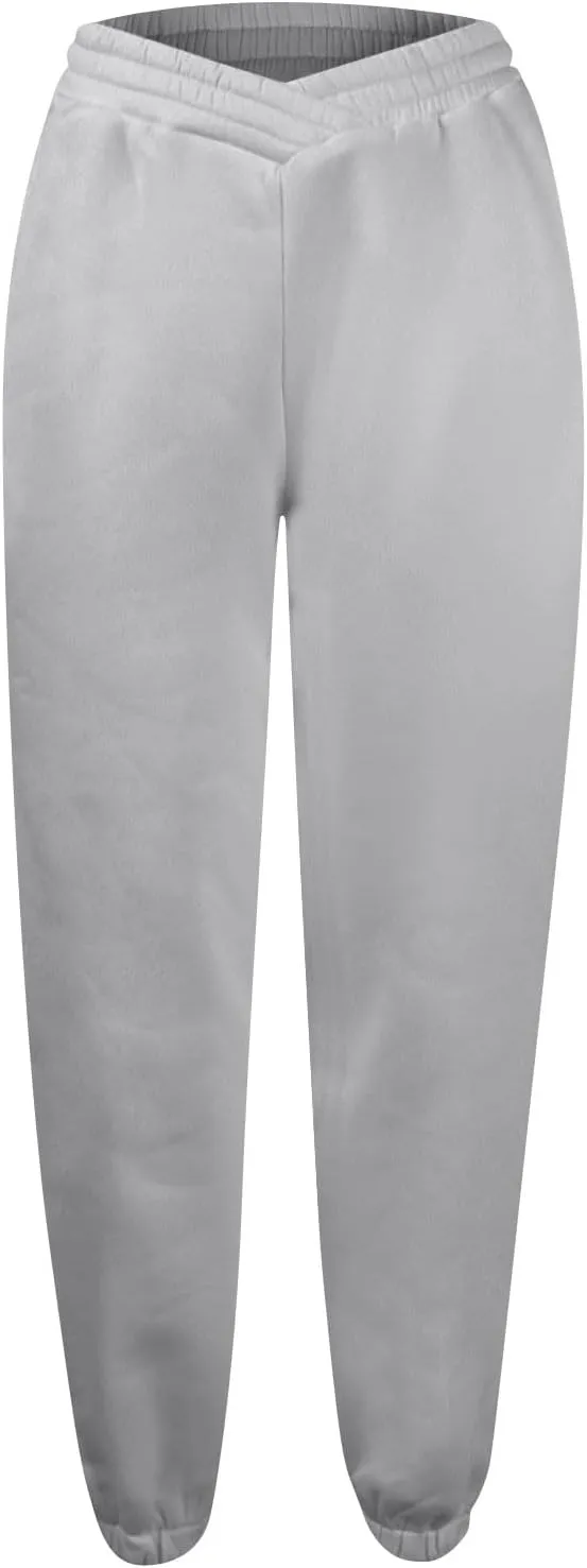 Sweatpants Women Baggy Crossover Waist Cotton Sweatpants Casual Joggers with Pockets Fleece Lined Cotton Joggers