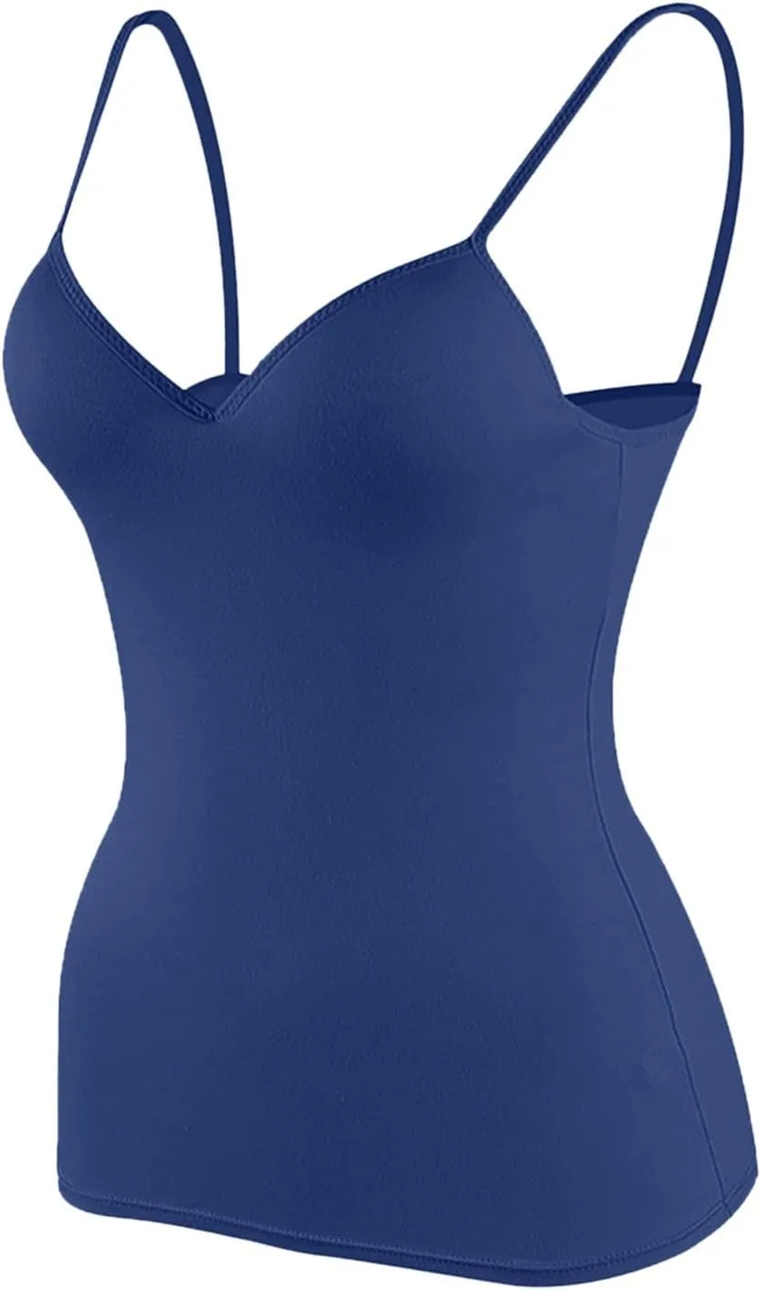 Tank Top for Women with Built-in Padded Bra Adjustable Strap Camisole Seamless Cotton Cami Shirt