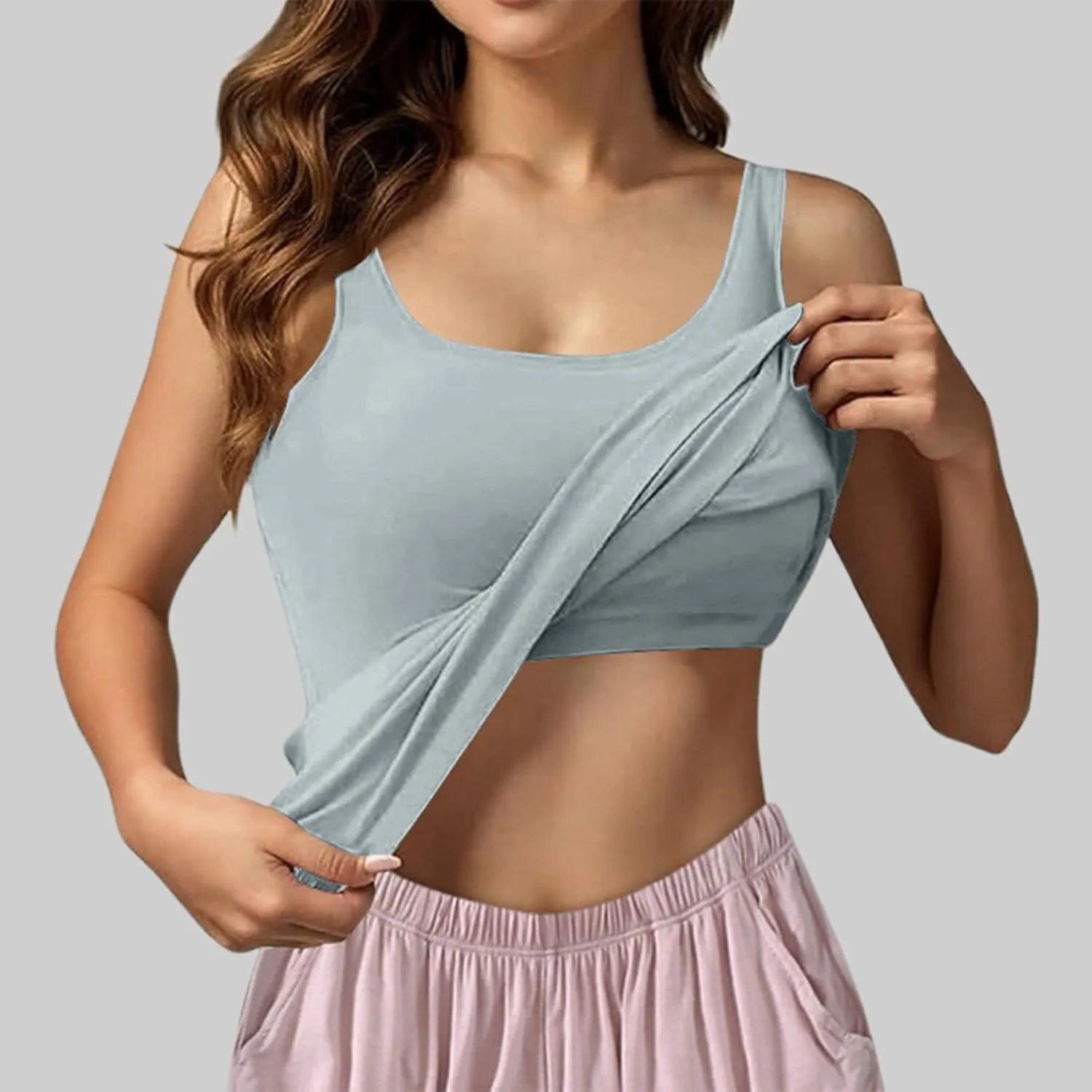 Tank Top with Built in Bra for Women Plus Size Spaghetti Strap Camisole Tops Sports Bras Yoga Shirts Workout Blouses
