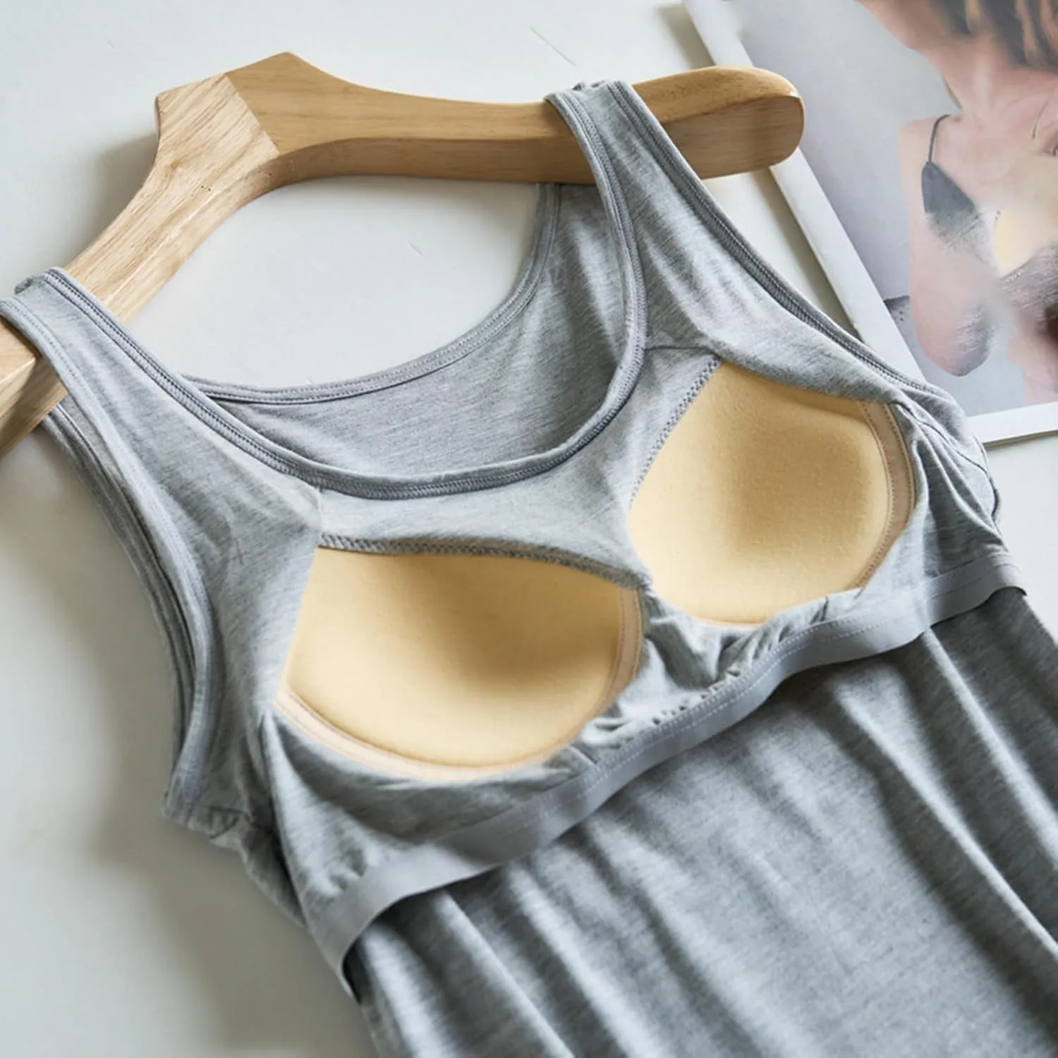 Tank Top with Built in Bra for Women Plus Size Spaghetti Strap Camisole Tops Sports Bras Yoga Shirts Workout Blouses