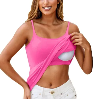 Tank Top with Built in Bra for Women Sleeveless U Neck Shapewear Yoga Slim Fit Camisole Workout Tops
