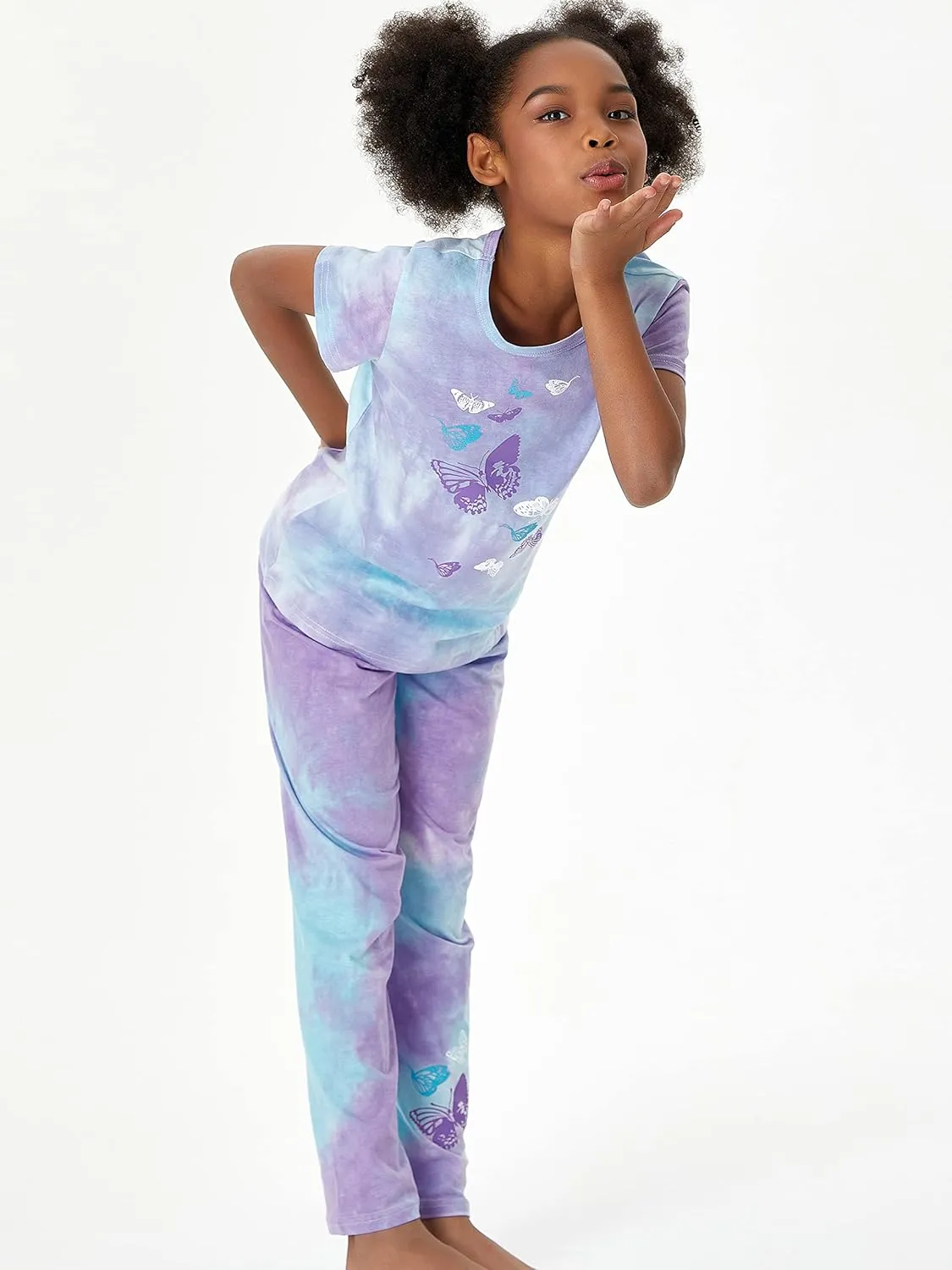 Tebbis Trendy Tie Dye Sleepover Summer Pajamas for Girls -100% Cotton Soft Dount Cat Caticorn Jammies Size 6-18