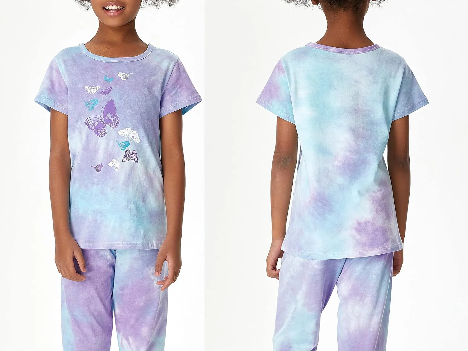 Tebbis Trendy Tie Dye Sleepover Summer Pajamas for Girls -100% Cotton Soft Dount Cat Caticorn Jammies Size 6-18