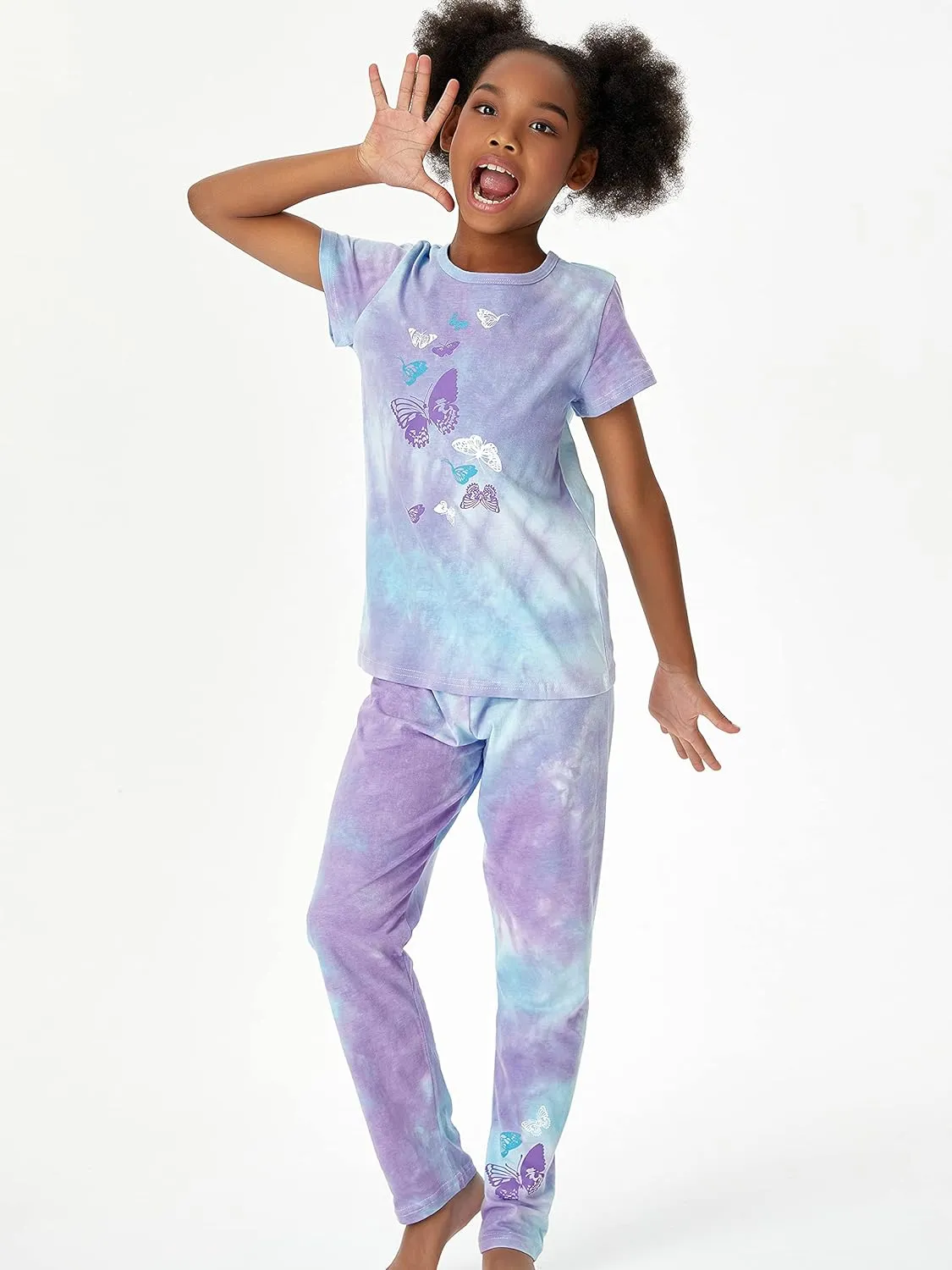 Tebbis Trendy Tie Dye Sleepover Summer Pajamas for Girls -100% Cotton Soft Dount Cat Caticorn Jammies Size 6-18