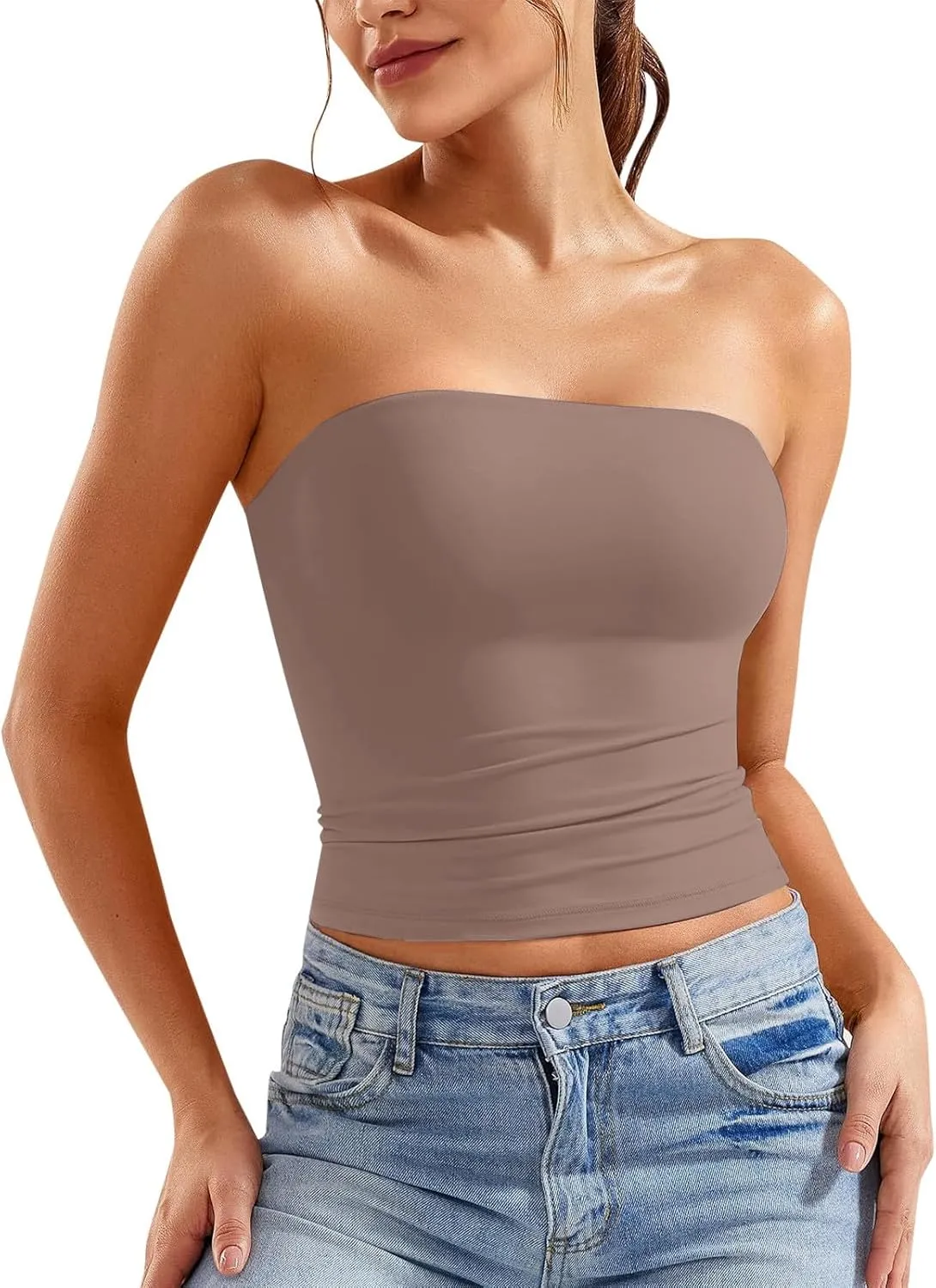 Tube Top for Women Strapless Stretch Crop Tops Going Out Party Y2K Bandeau Shirts Summer Outfits