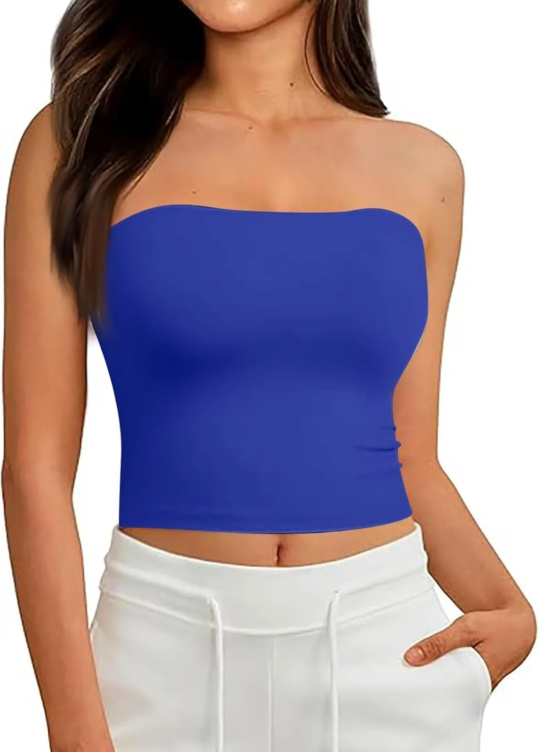 Tube Tops for Women with Built in Bra Summer Strapless Slim Fit Crop Tops Double Lined Sleeveless Crop Tank