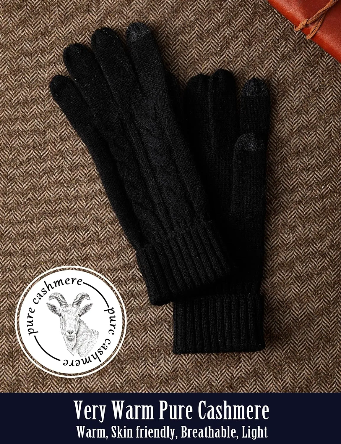VIKIDEER Touchscreen 100% Pure Cashmere Gloves Women Ladies Soft Knit and Long Ribbed Cuffs
