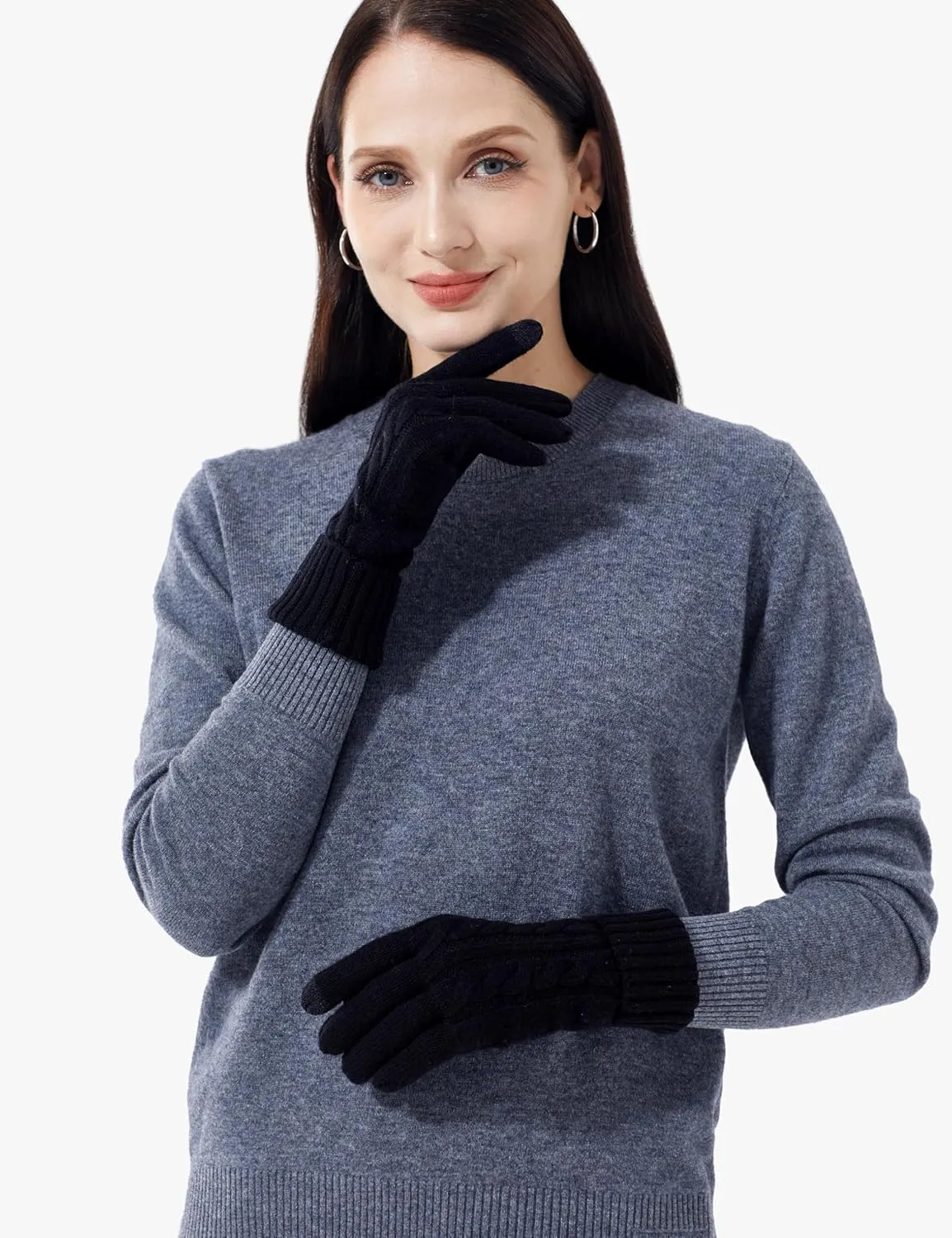 VIKIDEER Touchscreen 100% Pure Cashmere Gloves Women Ladies Soft Knit and Long Ribbed Cuffs