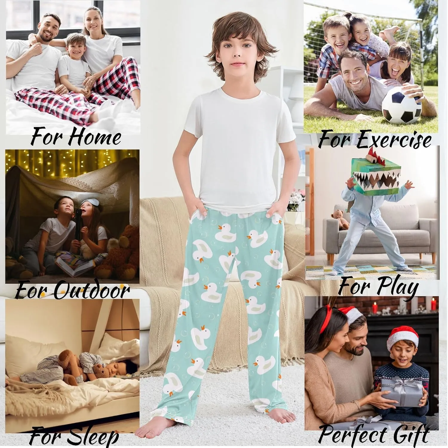 visesunny Boys' Pants Cute Animal Pattern Jogger Sweatpants Elastic Waist Long Bottoms Trousers with Two Pockets S-XL