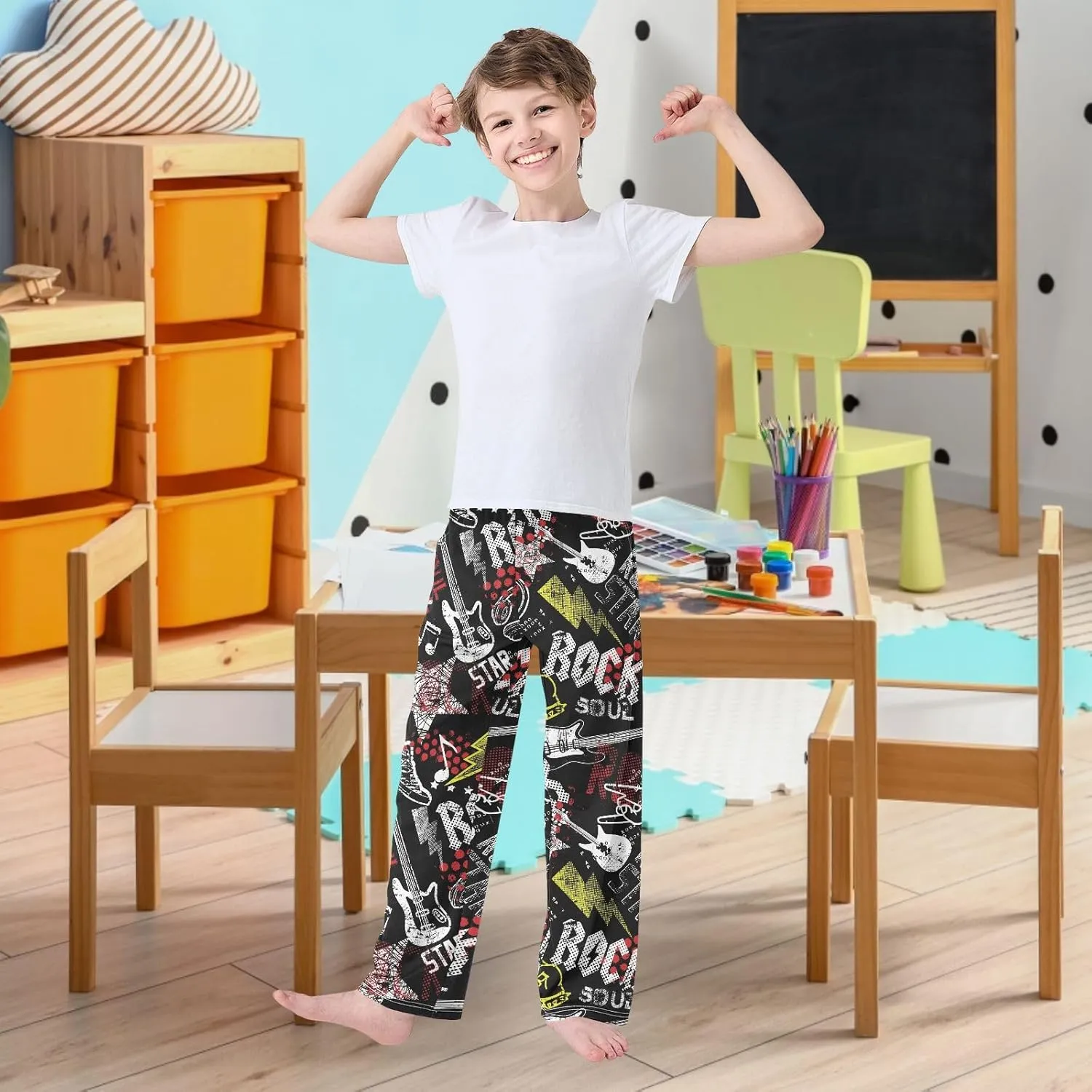 visesunny Boys' Pants Cute Pattern Print Jogger Pants Elastic Waist Long Bottoms Trousers with Two Pockets Size S-XL