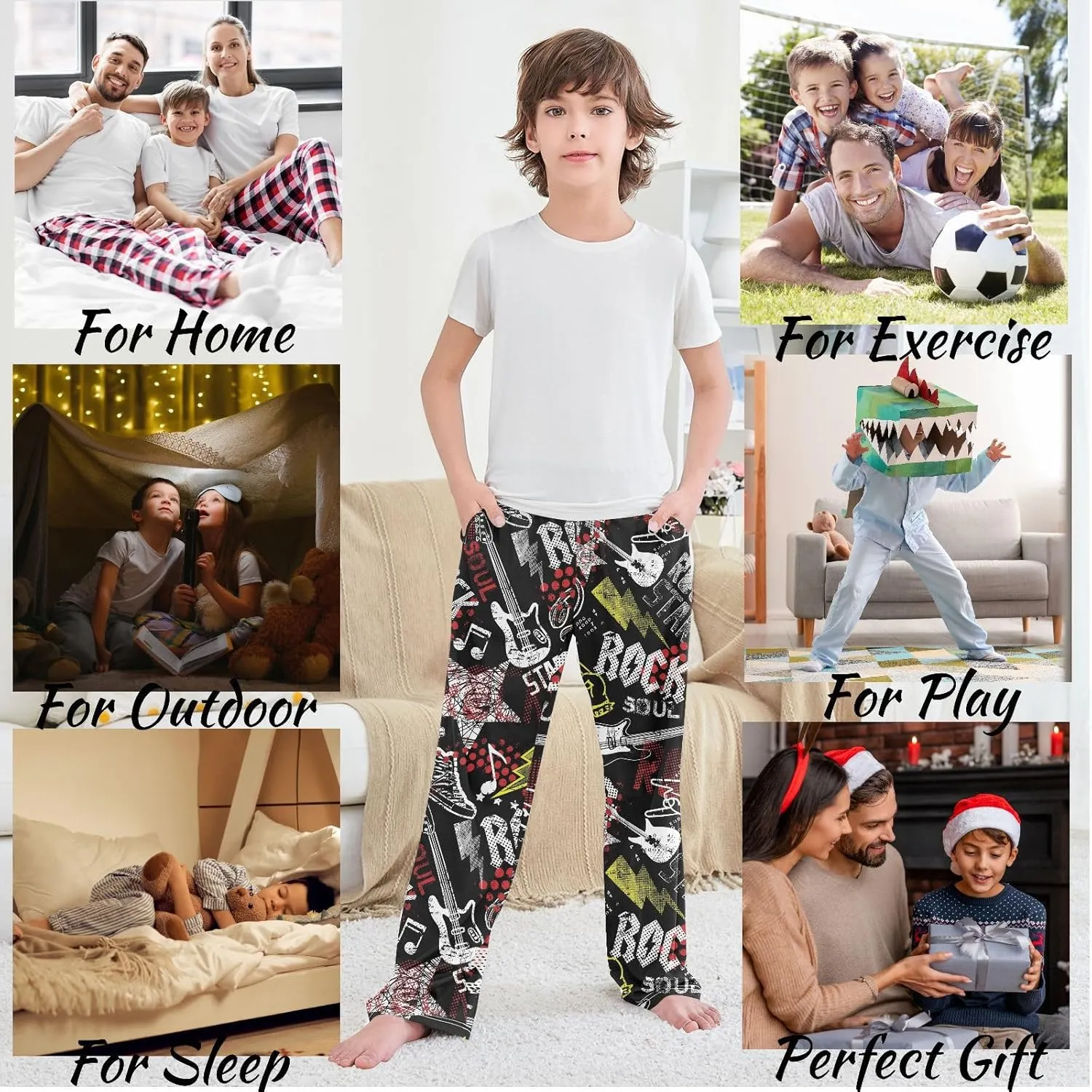visesunny Boys' Pants Cute Pattern Print Jogger Pants Elastic Waist Long Bottoms Trousers with Two Pockets Size S-XL