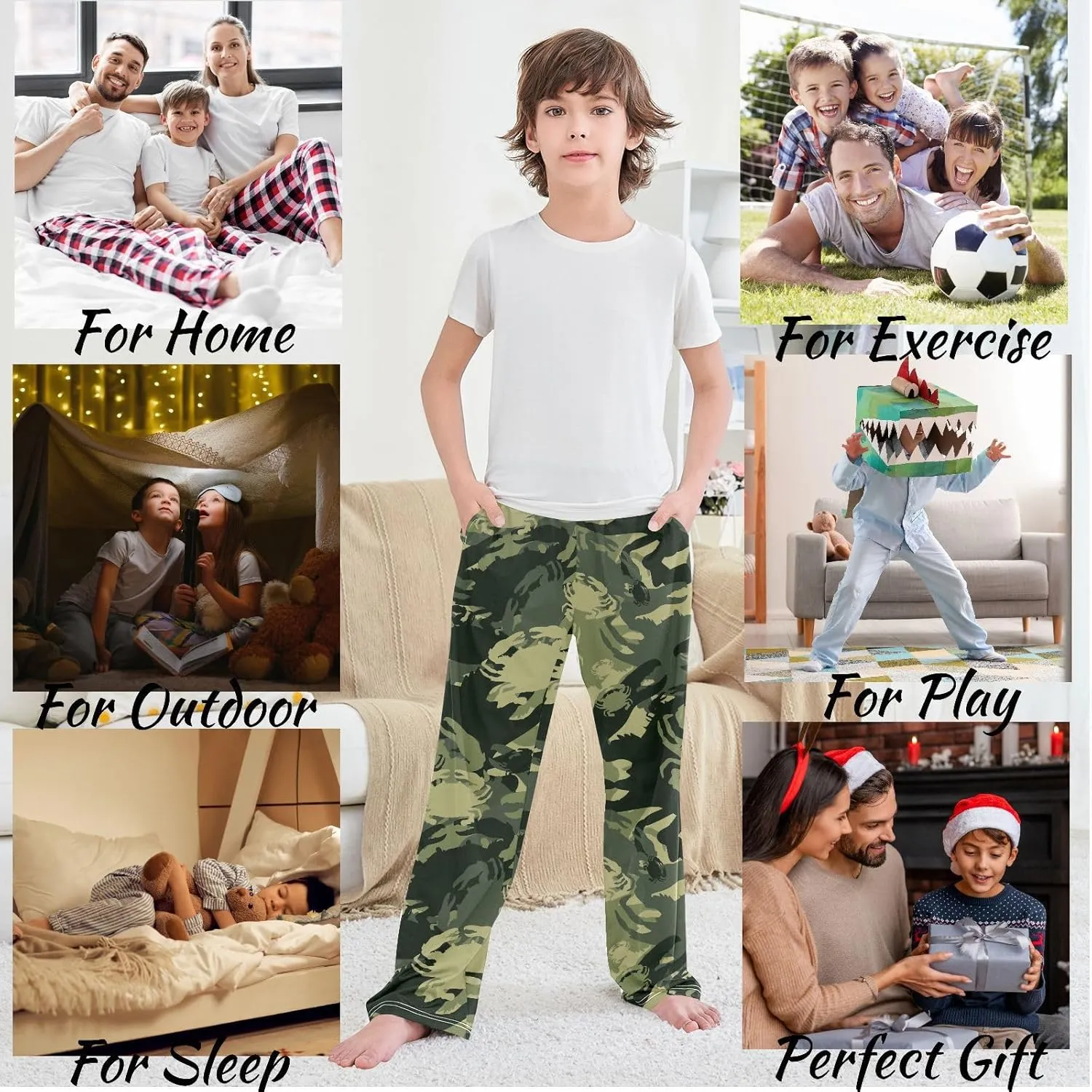 visesunny Boys' Pants Loose Lounge Jogger Pants Elastic Waist Pattern Long Bottoms Trousers with Tow Pockets Size S-XL