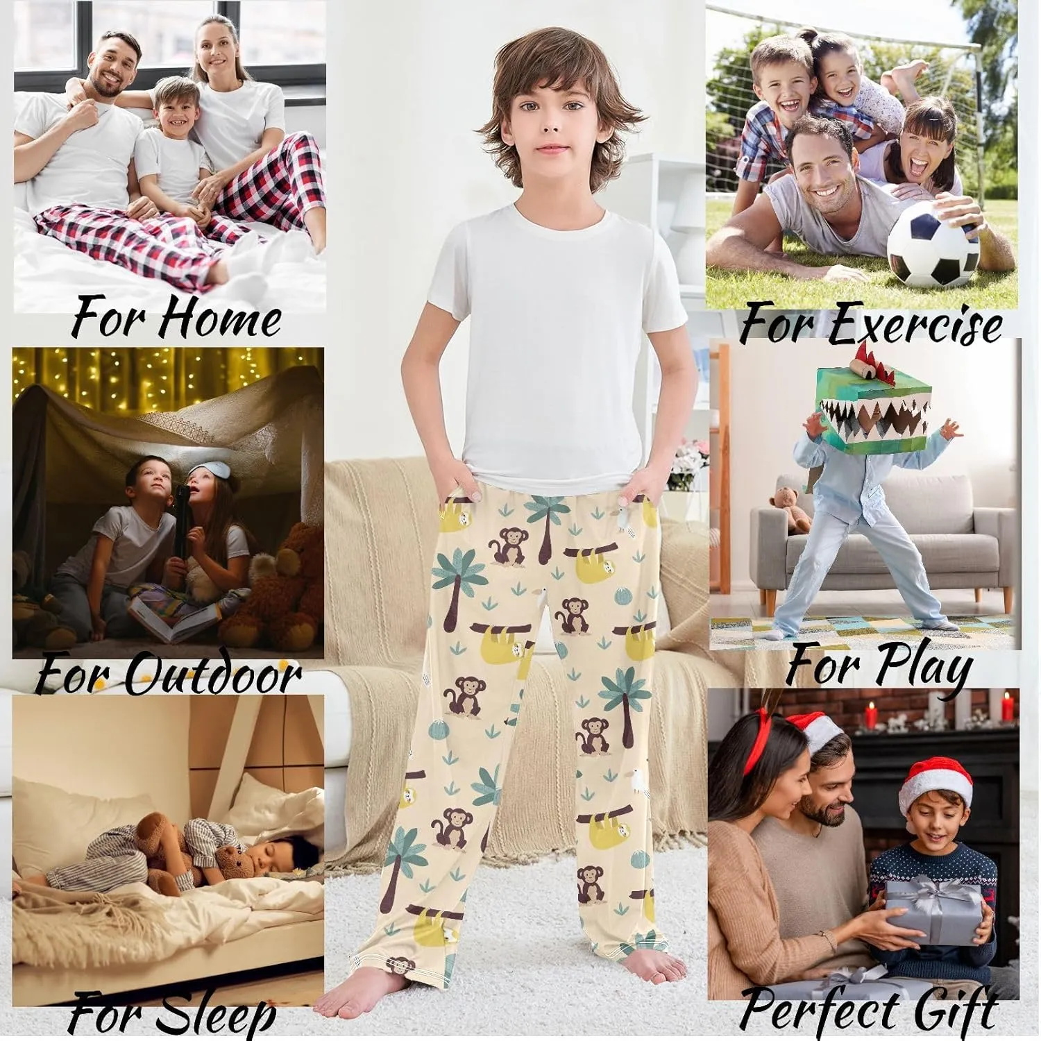 visesunny Boys' Pants Loose Lounge Jogger Pants Elastic Waist Pattern Long Bottoms Trousers with Tow Pockets Size S-XL